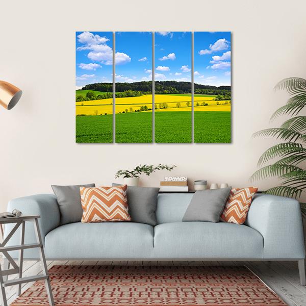 Rapeseed And Green Wheat Field Canvas Wall Art-4 Horizontal-Gallery Wrap-34" x 24"-Tiaracle