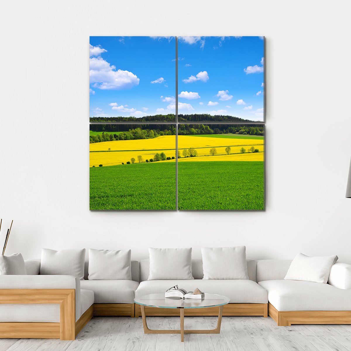 Rapeseed And Green Wheat Field Canvas Wall Art-4 Square-Gallery Wrap-17" x 17"-Tiaracle