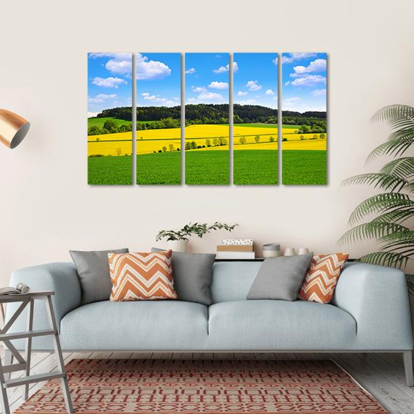 Rapeseed And Green Wheat Field Canvas Wall Art-5 Horizontal-Gallery Wrap-22" x 12"-Tiaracle