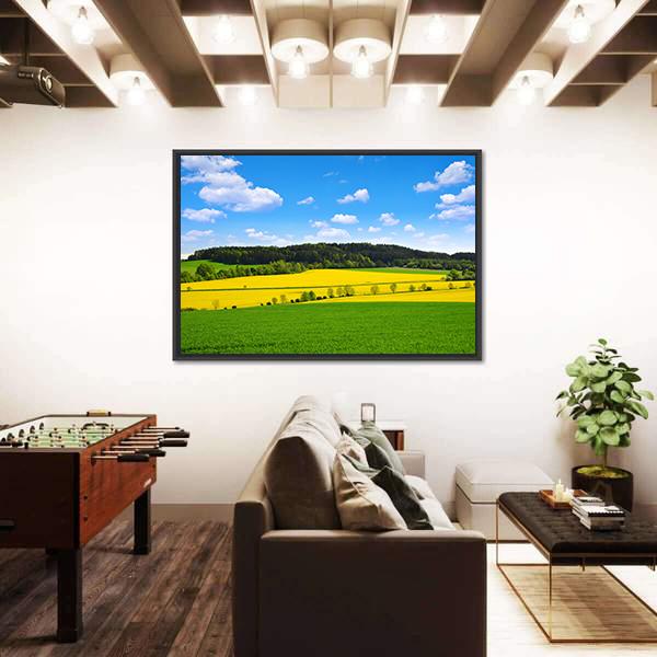 Rapeseed And Green Wheat Field Canvas Wall Art-3 Horizontal-Gallery Wrap-25" x 16"-Tiaracle