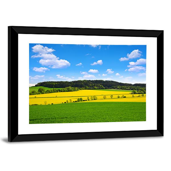 Rapeseed And Green Wheat Field Canvas Wall Art-3 Horizontal-Gallery Wrap-25" x 16"-Tiaracle