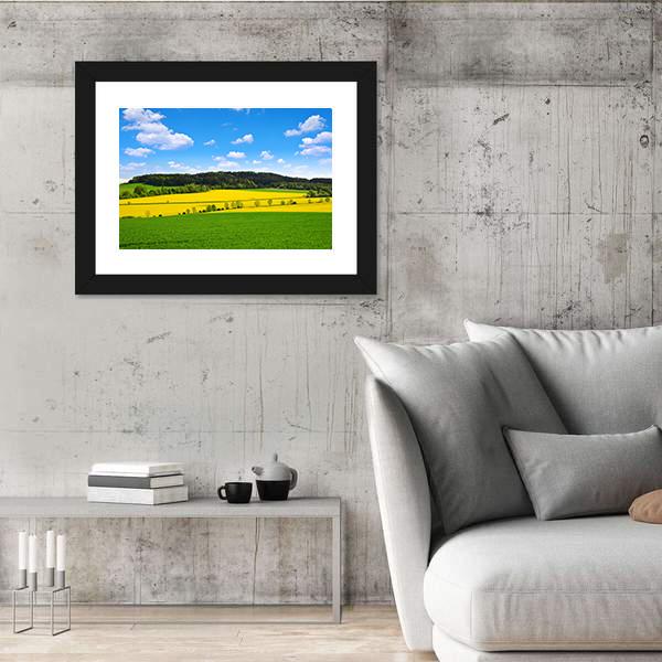 Rapeseed And Green Wheat Field Canvas Wall Art-3 Horizontal-Gallery Wrap-25" x 16"-Tiaracle