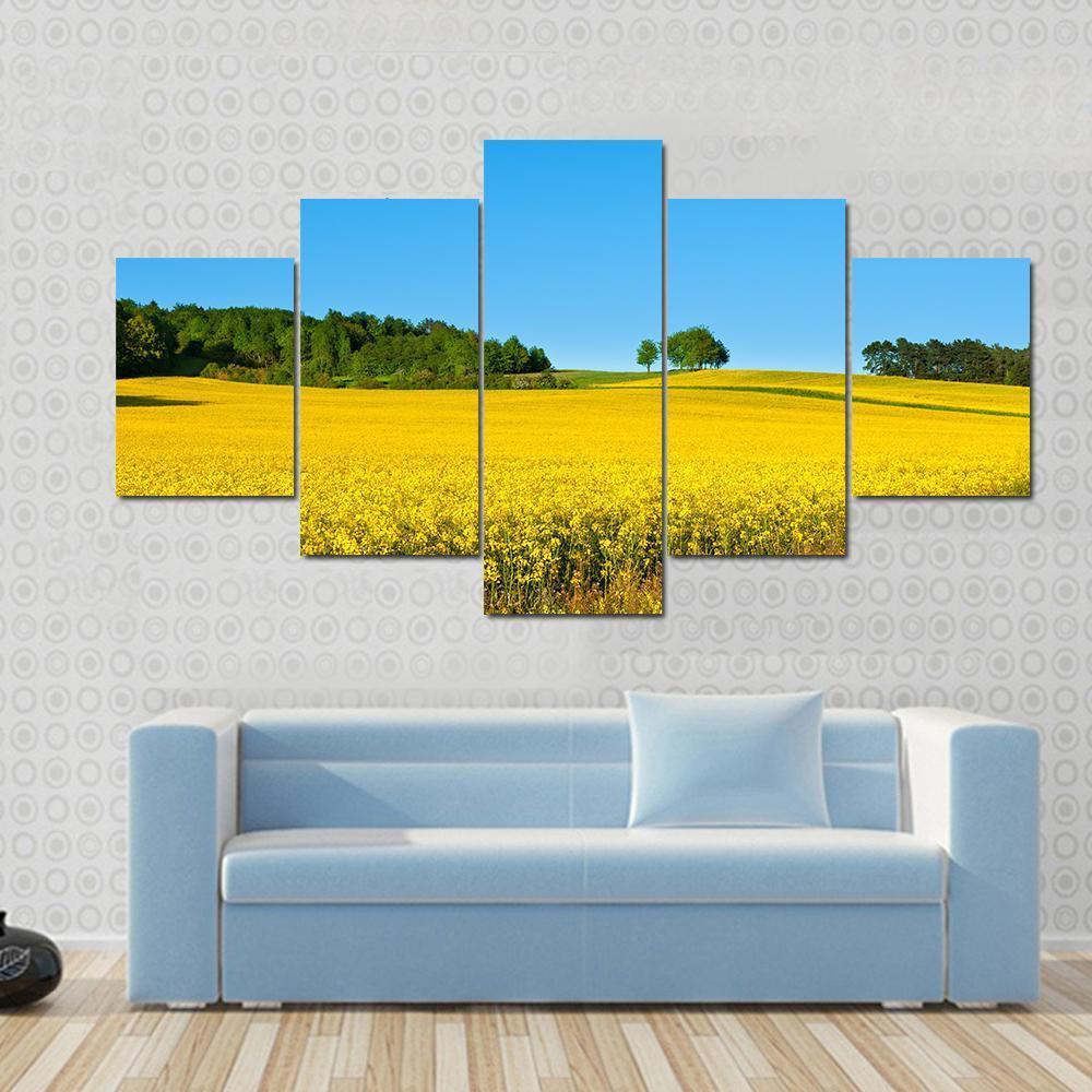 Rapeseed Field with Forest Canvas Wall Art-3 Horizontal-Gallery Wrap-37" x 24"-Tiaracle