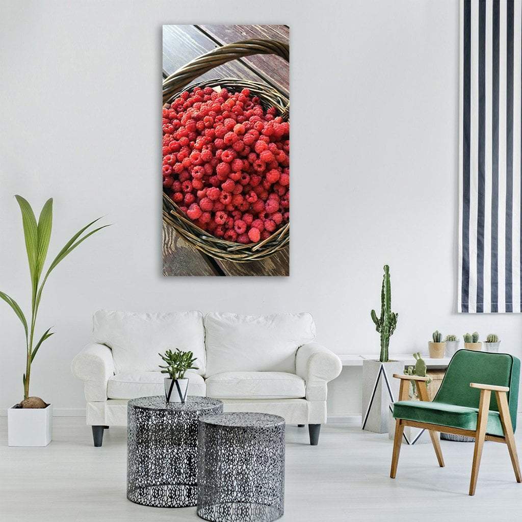 Raspberry In Basket Vertical Canvas Wall Art-3 Vertical-Gallery Wrap-12" x 25"-Tiaracle