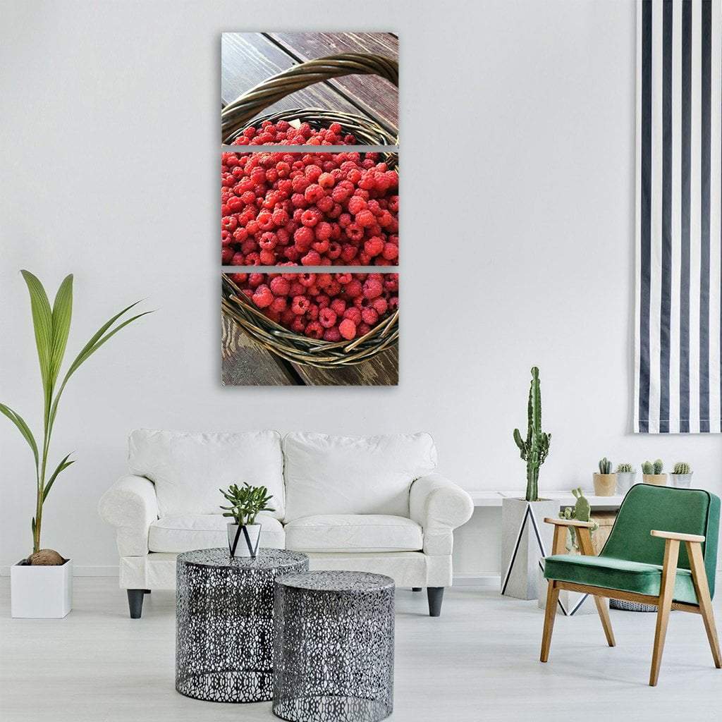 Raspberry In Basket Vertical Canvas Wall Art-3 Vertical-Gallery Wrap-12" x 25"-Tiaracle