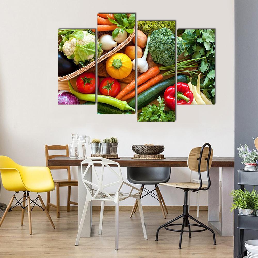 Raw Vegetables Canvas Wall Art-4 Pop-Gallery Wrap-50&quot; x 32&quot;-Tiaracle