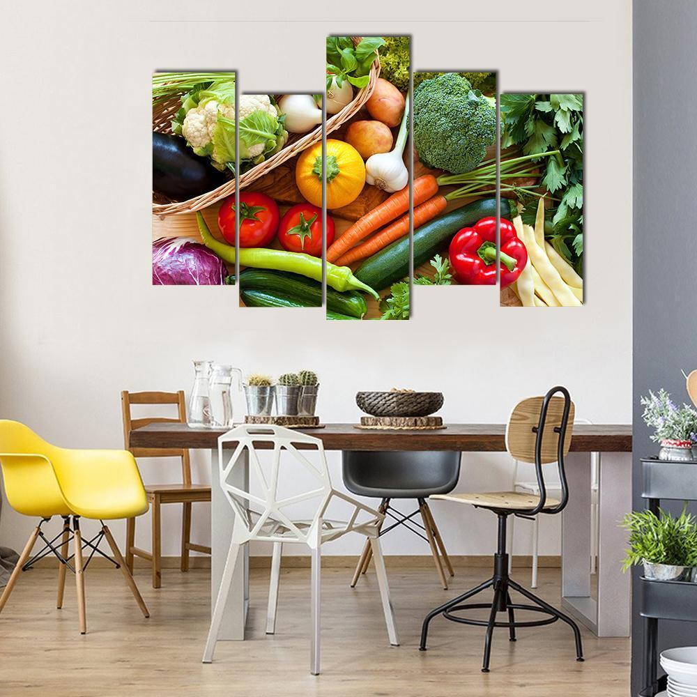 Raw Vegetables Canvas Wall Art-5 Pop-Gallery Wrap-47&quot; x 32&quot;-Tiaracle
