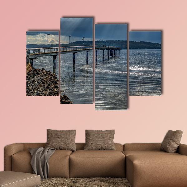 Rays Of Light Shine Through Clouds In Des Moines In Washington Canvas Wall Art-4 Pop-Gallery Wrap-50" x 32"-Tiaracle