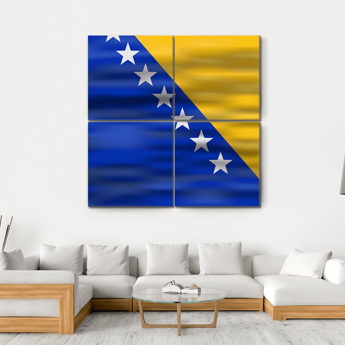 Realistic Flag Bosnia And Herzegovina Canvas Wall Art-4 Square-Gallery Wrap-17" x 17"-Tiaracle