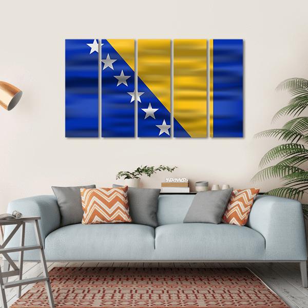 Realistic Flag Bosnia And Herzegovina Canvas Wall Art-5 Horizontal-Gallery Wrap-22" x 12"-Tiaracle