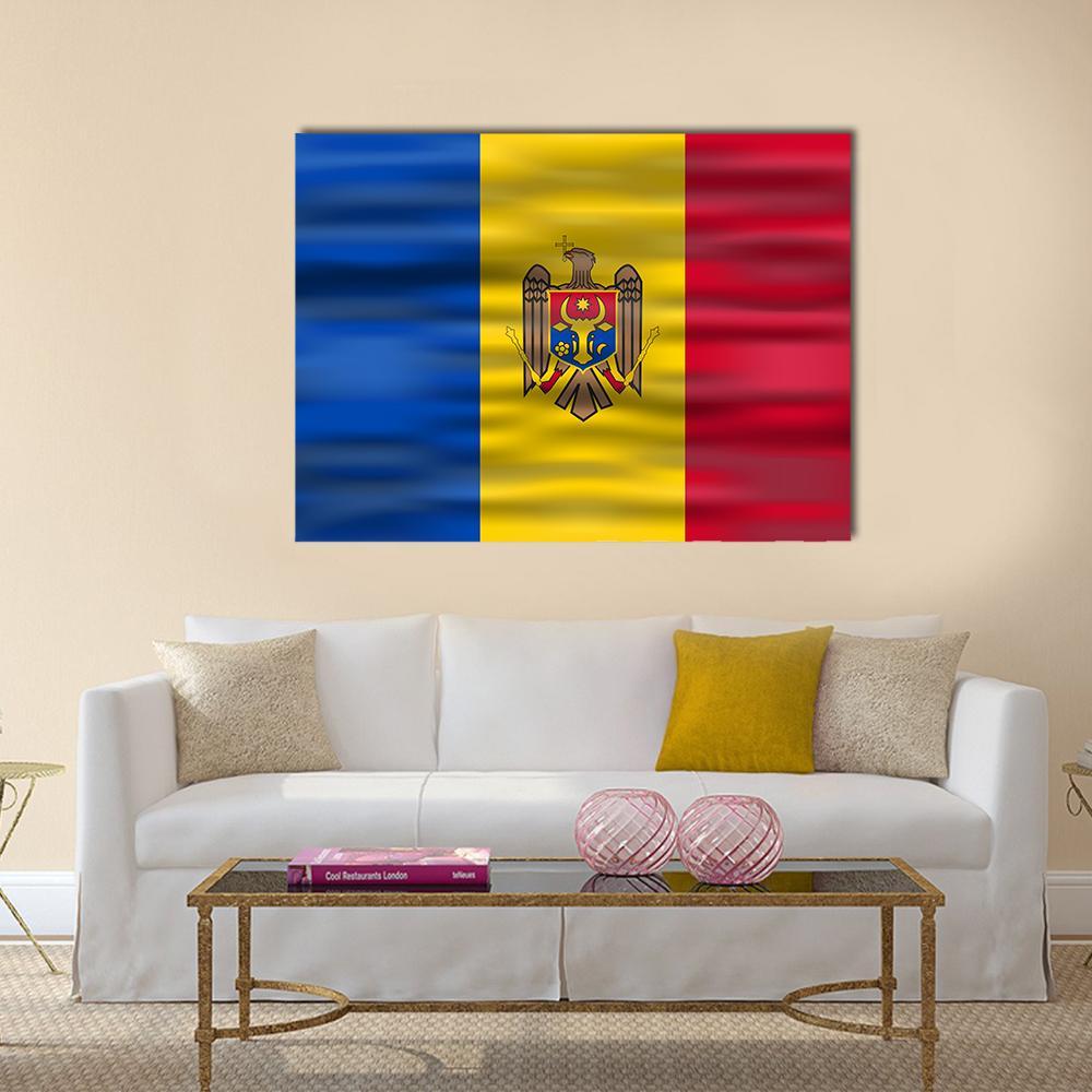 Realistic Flag Moldova Canvas Wall Art-5 Horizontal-Gallery Wrap-22" x 12"-Tiaracle