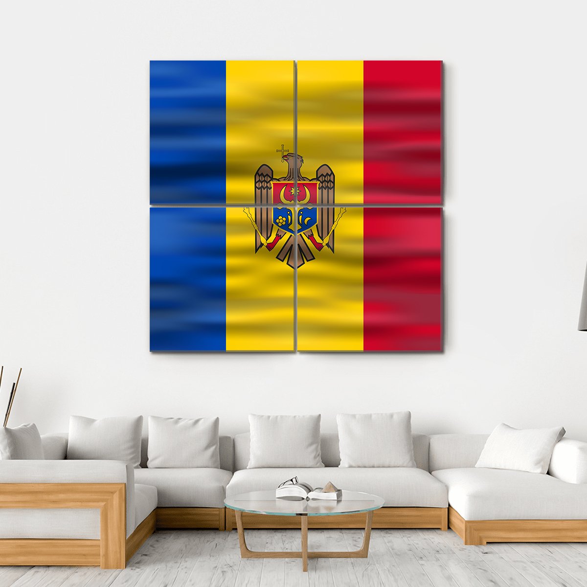 Realistic Flag Moldova Canvas Wall Art-4 Square-Gallery Wrap-17" x 17"-Tiaracle