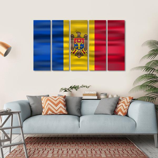 Realistic Flag Moldova Canvas Wall Art-5 Horizontal-Gallery Wrap-22" x 12"-Tiaracle