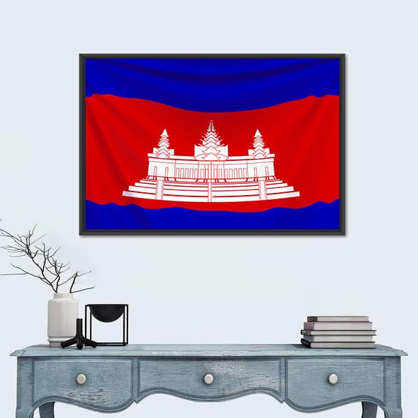 Realistic Flag Of Cambodia Canvas Wall Art-1 Piece-Floating Frame-24" x 16"-Tiaracle