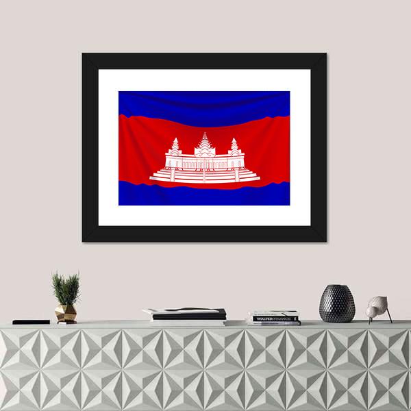 Realistic Flag Of Cambodia Canvas Wall Art-1 Piece-Framed Print-20" x 16"-Tiaracle