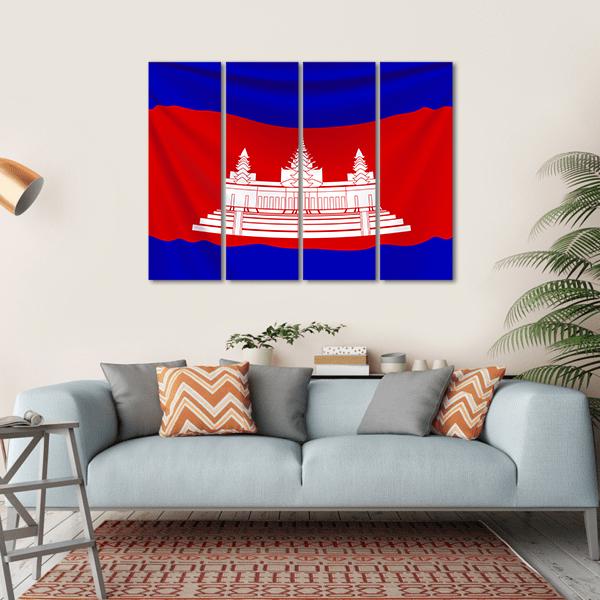 Realistic Flag Of Cambodia Canvas Wall Art-4 Horizontal-Gallery Wrap-34" x 24"-Tiaracle
