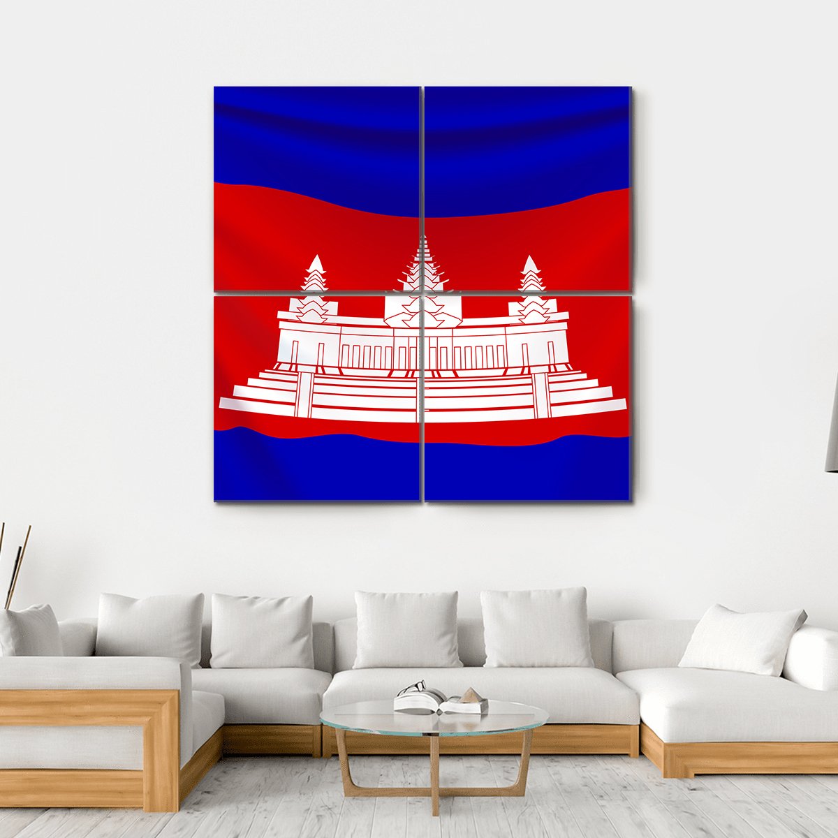 Realistic Flag Of Cambodia Canvas Wall Art-4 Square-Gallery Wrap-17" x 17"-Tiaracle