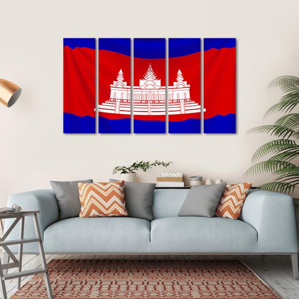 Realistic Flag Of Cambodia Canvas Wall Art-5 Horizontal-Gallery Wrap-22" x 12"-Tiaracle