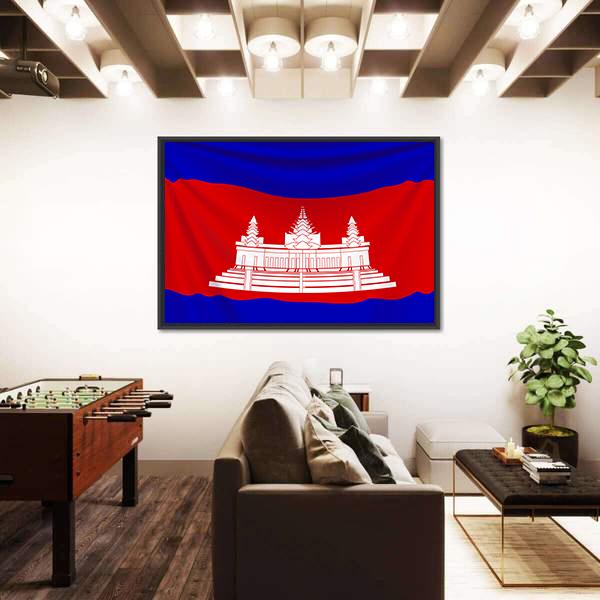 Realistic Flag Of Cambodia Canvas Wall Art-3 Horizontal-Gallery Wrap-25" x 16"-Tiaracle