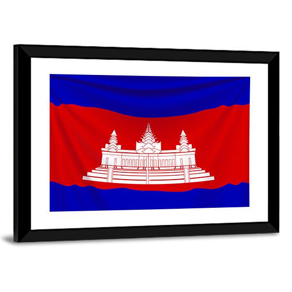 Realistic Flag Of Cambodia Canvas Wall Art-3 Horizontal-Gallery Wrap-25" x 16"-Tiaracle