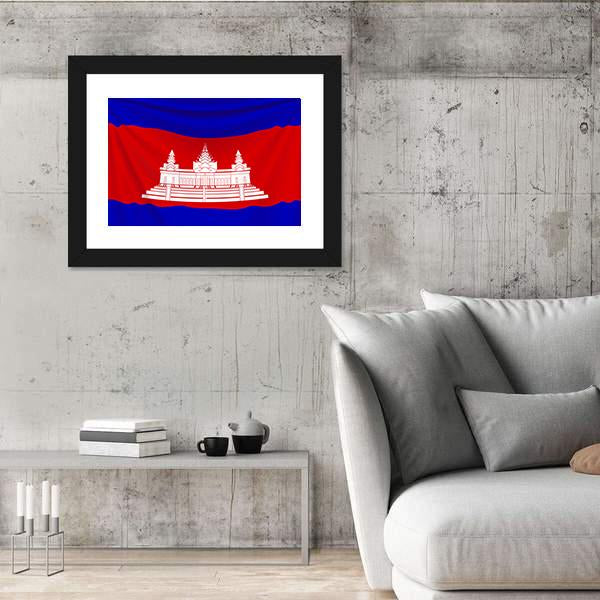 Realistic Flag Of Cambodia Canvas Wall Art-3 Horizontal-Gallery Wrap-25" x 16"-Tiaracle