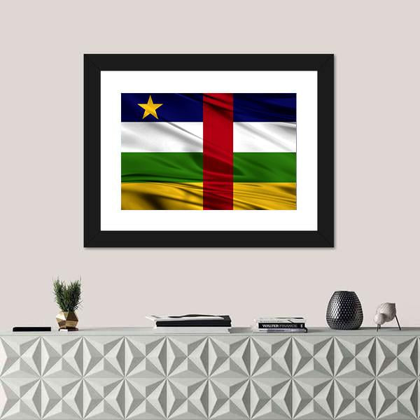 Realistic Flag Of Central African Republic Canvas Wall Art-1 Piece-Framed Print-20" x 16"-Tiaracle