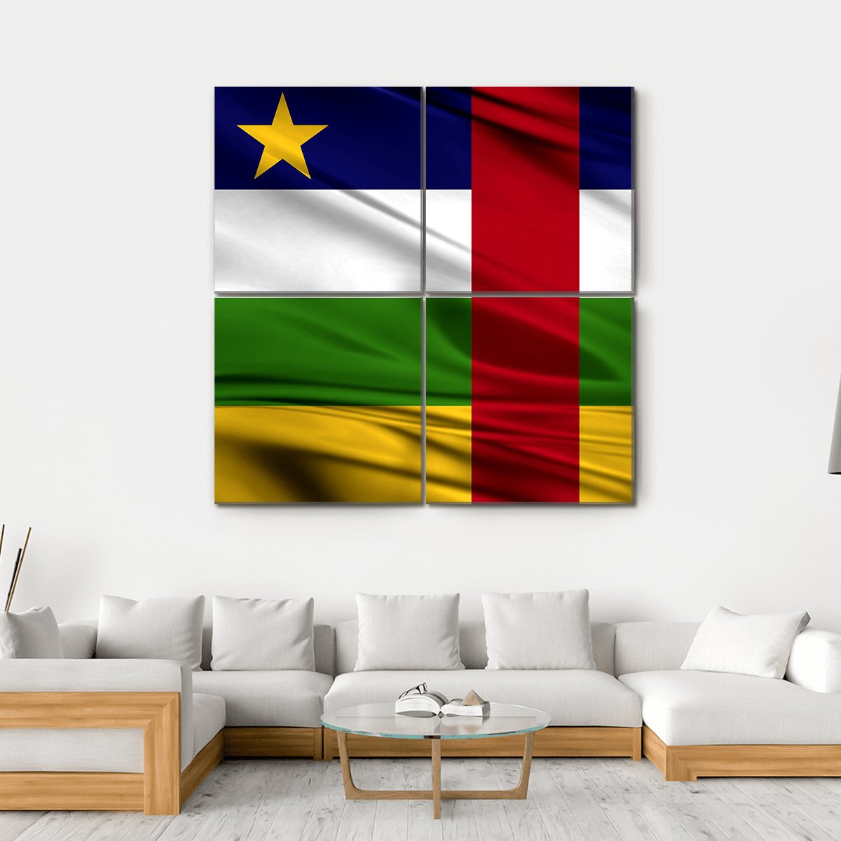 Realistic Flag Of Central African Republic Canvas Wall Art-4 Square-Gallery Wrap-17" x 17"-Tiaracle