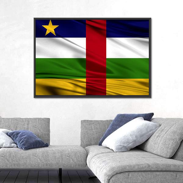 Realistic Flag Of Central African Republic Canvas Wall Art-3 Horizontal-Gallery Wrap-25" x 16"-Tiaracle