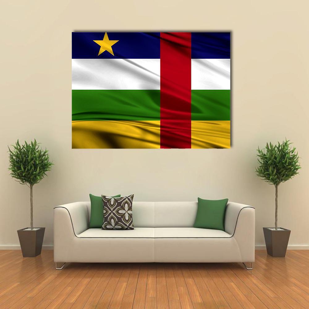 Realistic Central African Republic Flag Canvas Wall Art in red, green and blue, single panel hung on a wall