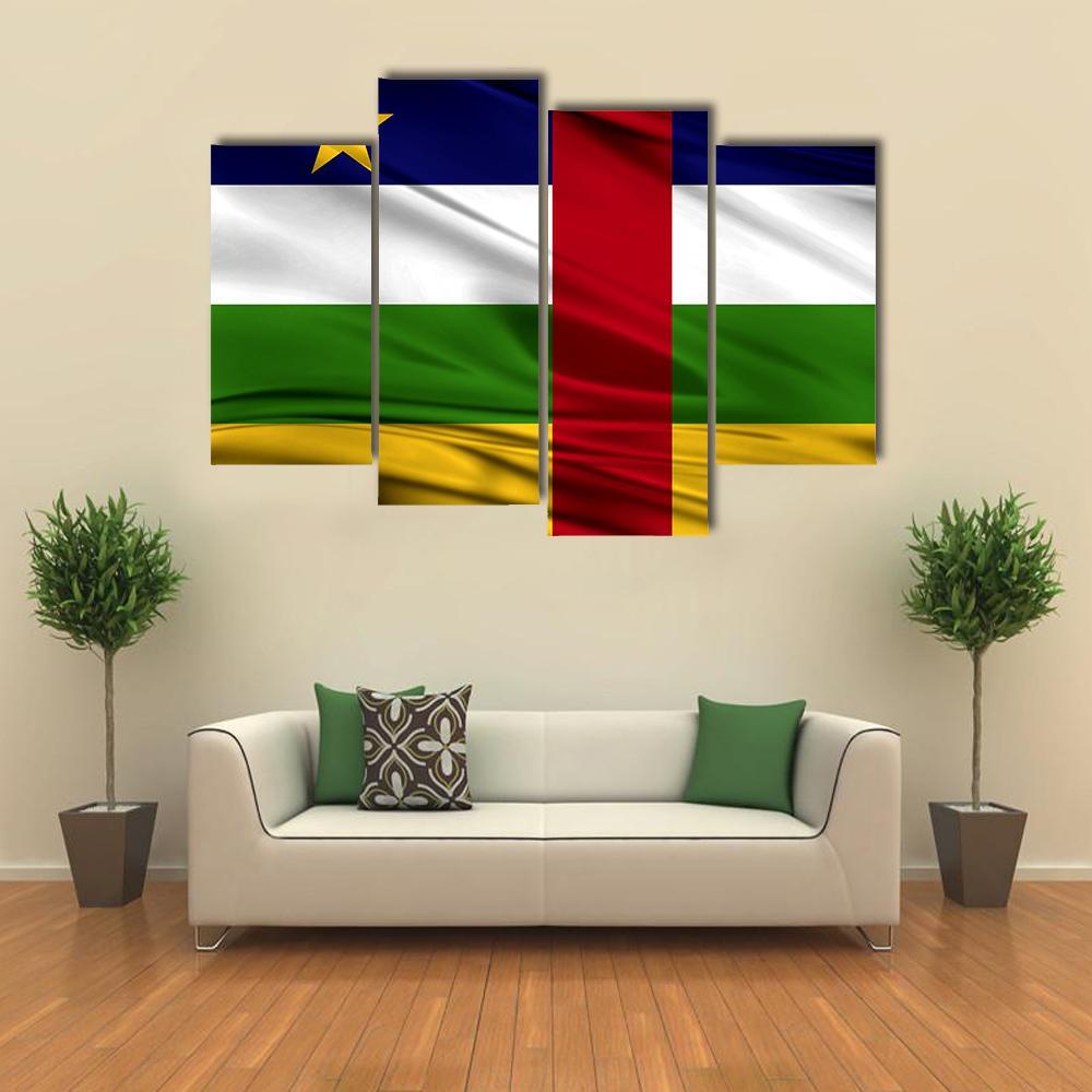 Realistic Flag Of Central African Republic Canvas Wall Art-4 Pop-Gallery Wrap-50" x 32"-Tiaracle