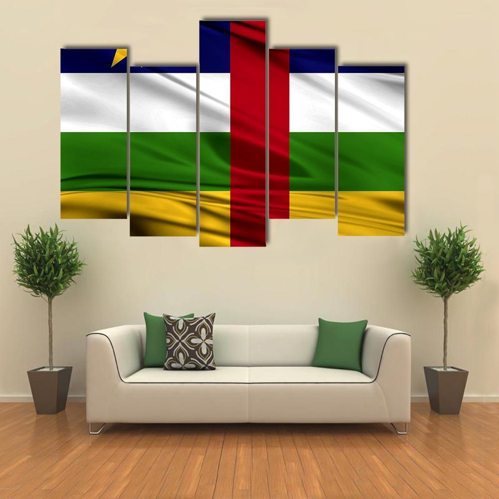 Realistic Flag Of Central African Republic Canvas Wall Art-5 Pop-Gallery Wrap-47" x 32"-Tiaracle