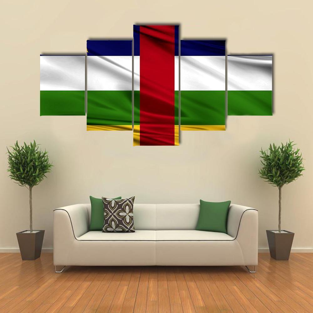 Realistic Flag Of Central African Republic Canvas Wall Art-5 Star-Gallery Wrap-62" x 32"-Tiaracle