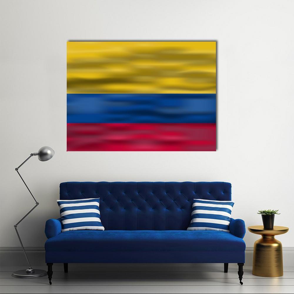 Realistic Flag of Colombia Canvas Wall Art in red, yellow and blue, single panel hung on a wall