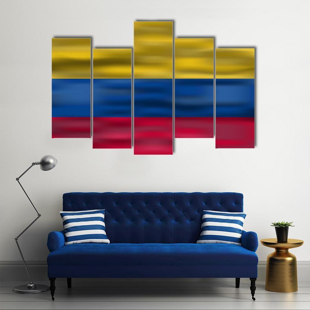 Realistic Flag Of Colombia Canvas Wall Art-5 Pop-Gallery Wrap-47" x 32"-Tiaracle