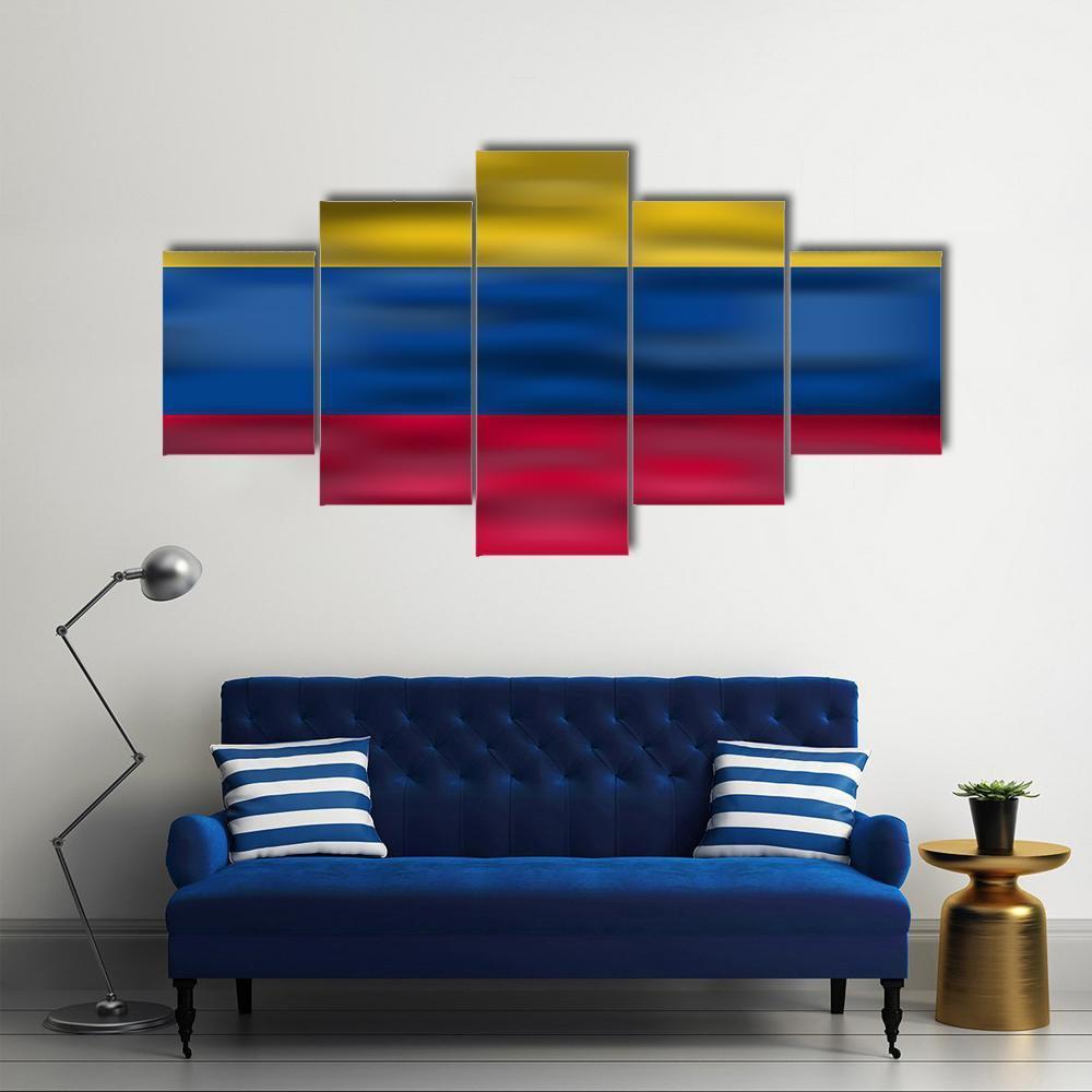 Realistic Flag Of Colombia Canvas Wall Art-5 Star-Gallery Wrap-62" x 32"-Tiaracle