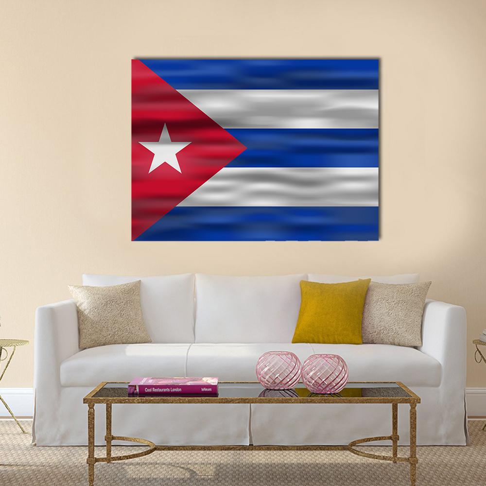 Realistic Flag Of Cuba Canvas Wall Art-4 Horizontal-Gallery Wrap-34" x 24"-Tiaracle