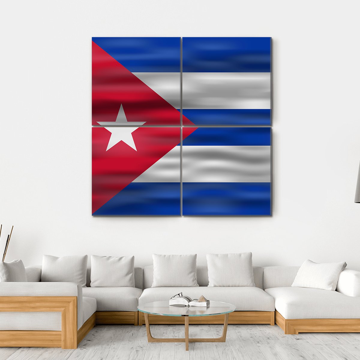 Realistic Flag Of Cuba Canvas Wall Art-4 Square-Gallery Wrap-17" x 17"-Tiaracle