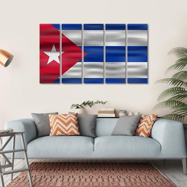 Realistic Flag Of Cuba Canvas Wall Art-5 Horizontal-Gallery Wrap-22" x 12"-Tiaracle
