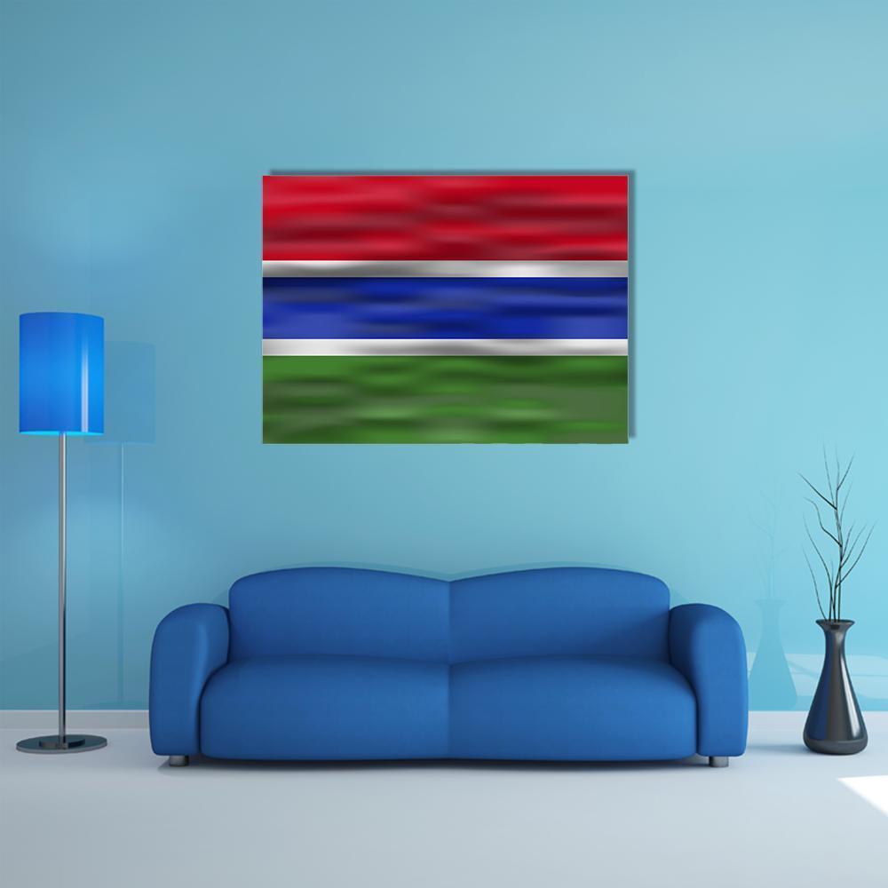 Realistic Flag of the Gambia Canvas Wall Art in red, green and blue, single panel hung on a wall