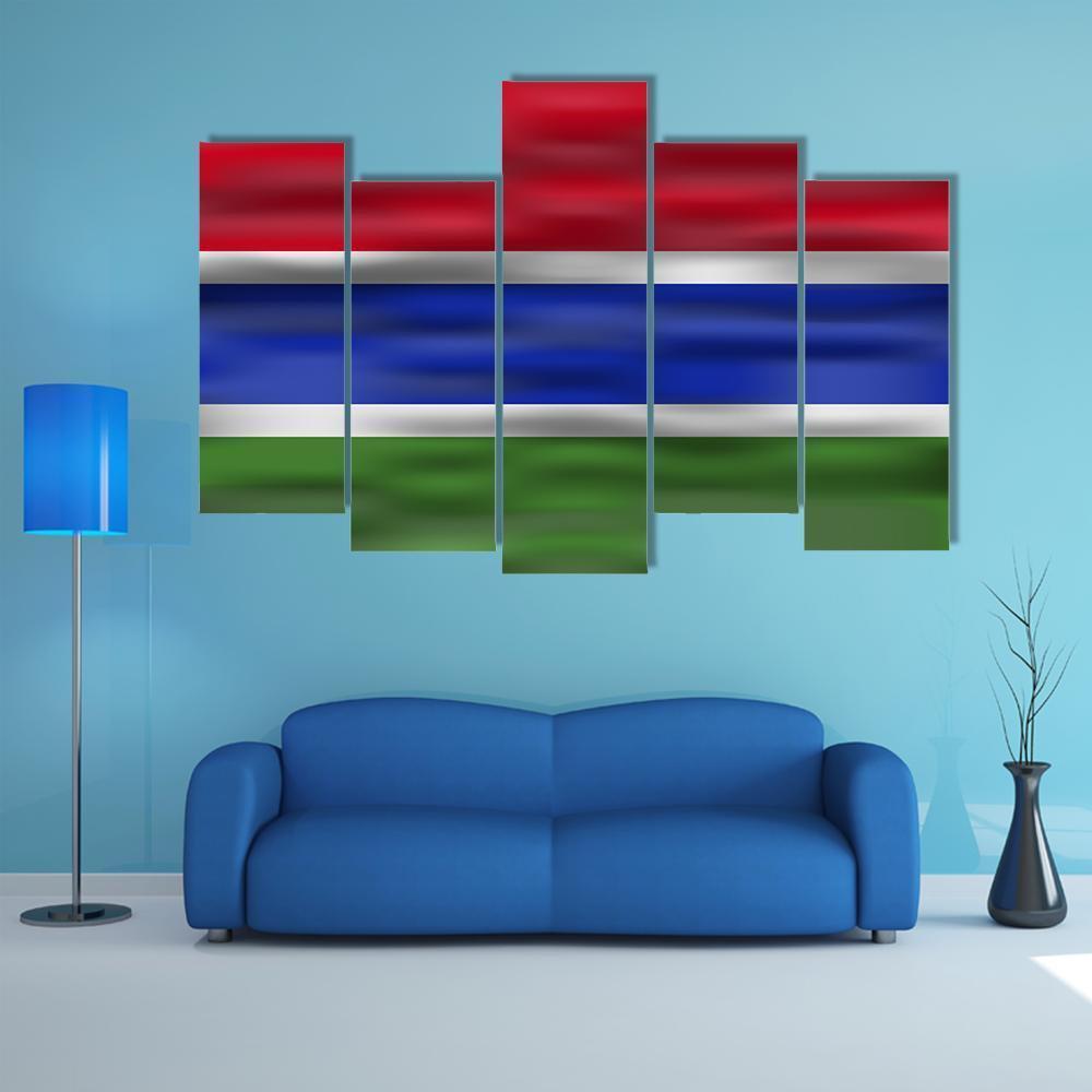 Realistic Flag Of Gambia Canvas Wall Art-5 Star-Gallery Wrap-62" x 32"-Tiaracle