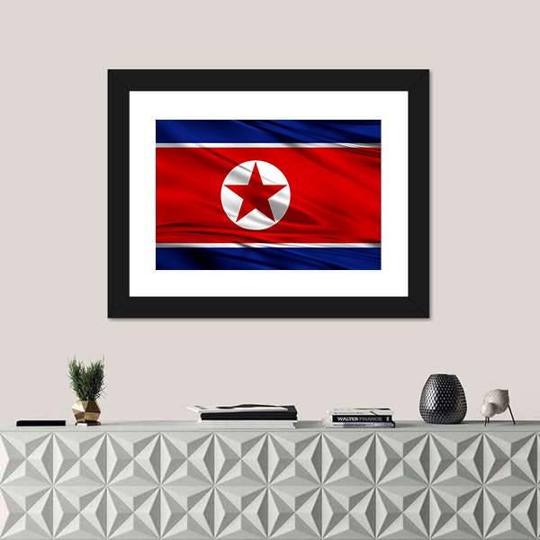 Realistic Flag Of North Korea Canvas Wall Art-1 Piece-Framed Print-20" x 16"-Tiaracle