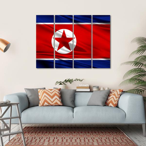 Realistic Flag Of North Korea Canvas Wall Art-4 Horizontal-Gallery Wrap-34" x 24"-Tiaracle