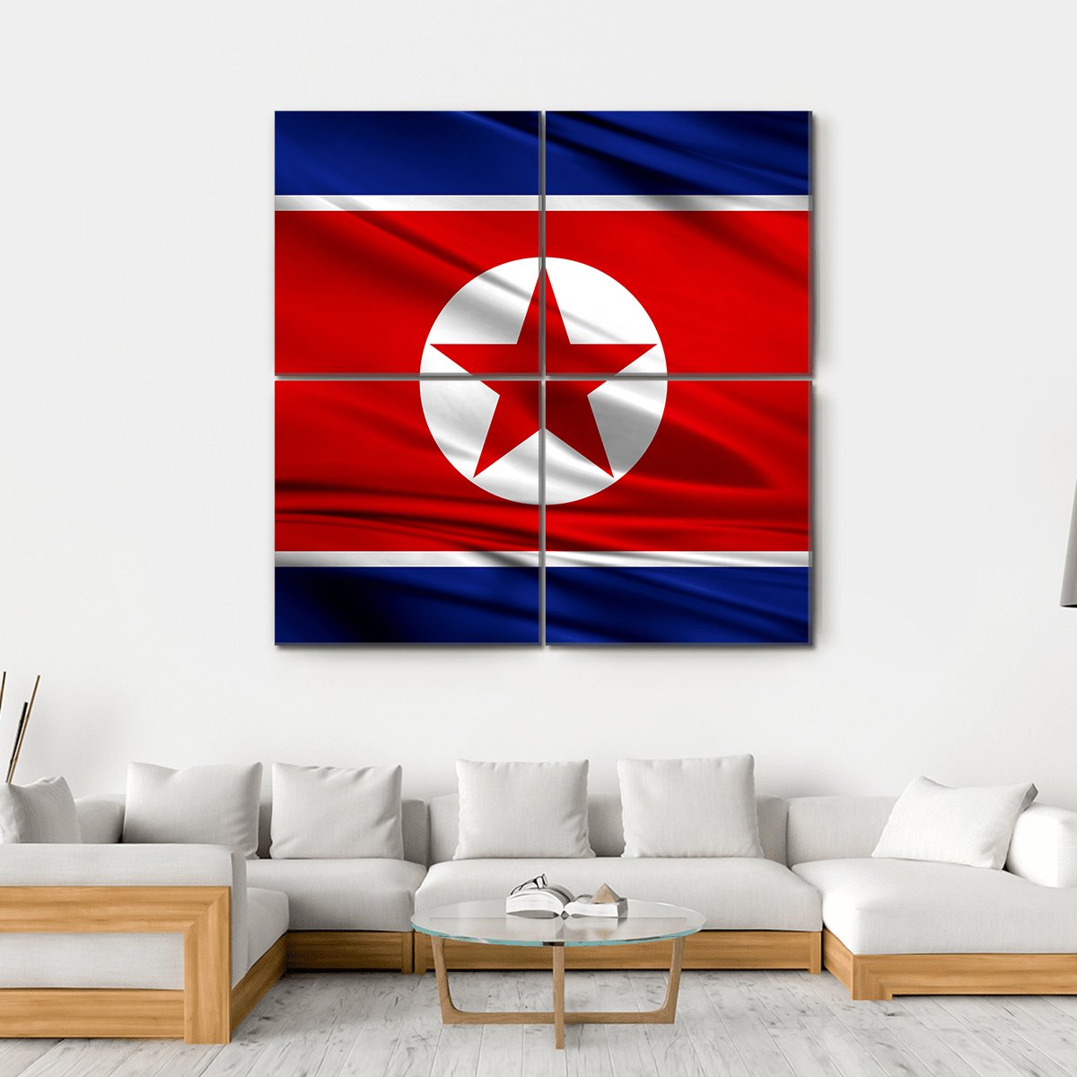 Realistic Flag Of North Korea Canvas Wall Art-4 Square-Gallery Wrap-17" x 17"-Tiaracle