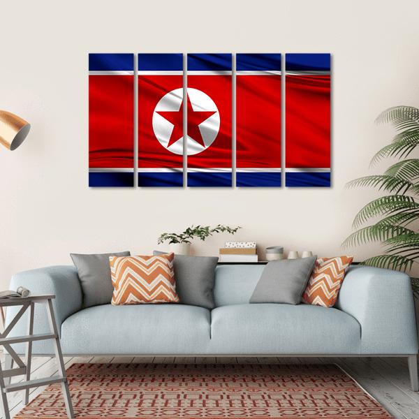 Realistic Flag Of North Korea Canvas Wall Art-5 Horizontal-Gallery Wrap-22" x 12"-Tiaracle