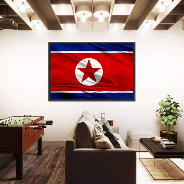 Realistic Flag Of North Korea Canvas Wall Art-3 Horizontal-Gallery Wrap-25" x 16"-Tiaracle