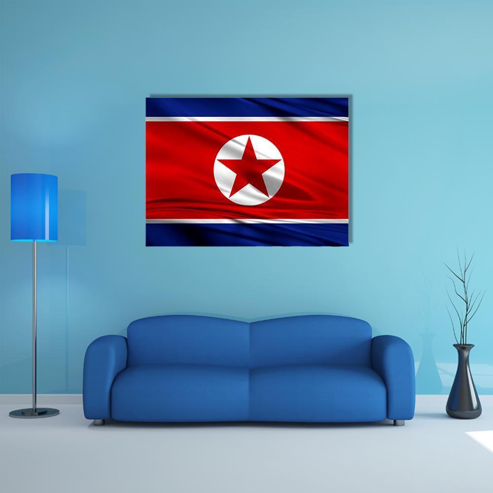 Realistic Flag Of North Korea Canvas Wall Art-1 Piece-Gallery Wrap-48" x 32"-Tiaracle