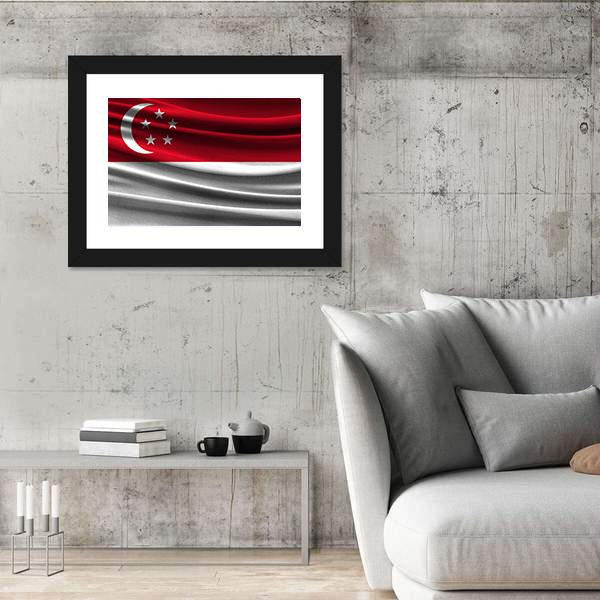 Realistic Flag Of Singapore Canvas Wall Art-3 Horizontal-Gallery Wrap-25" x 16"-Tiaracle
