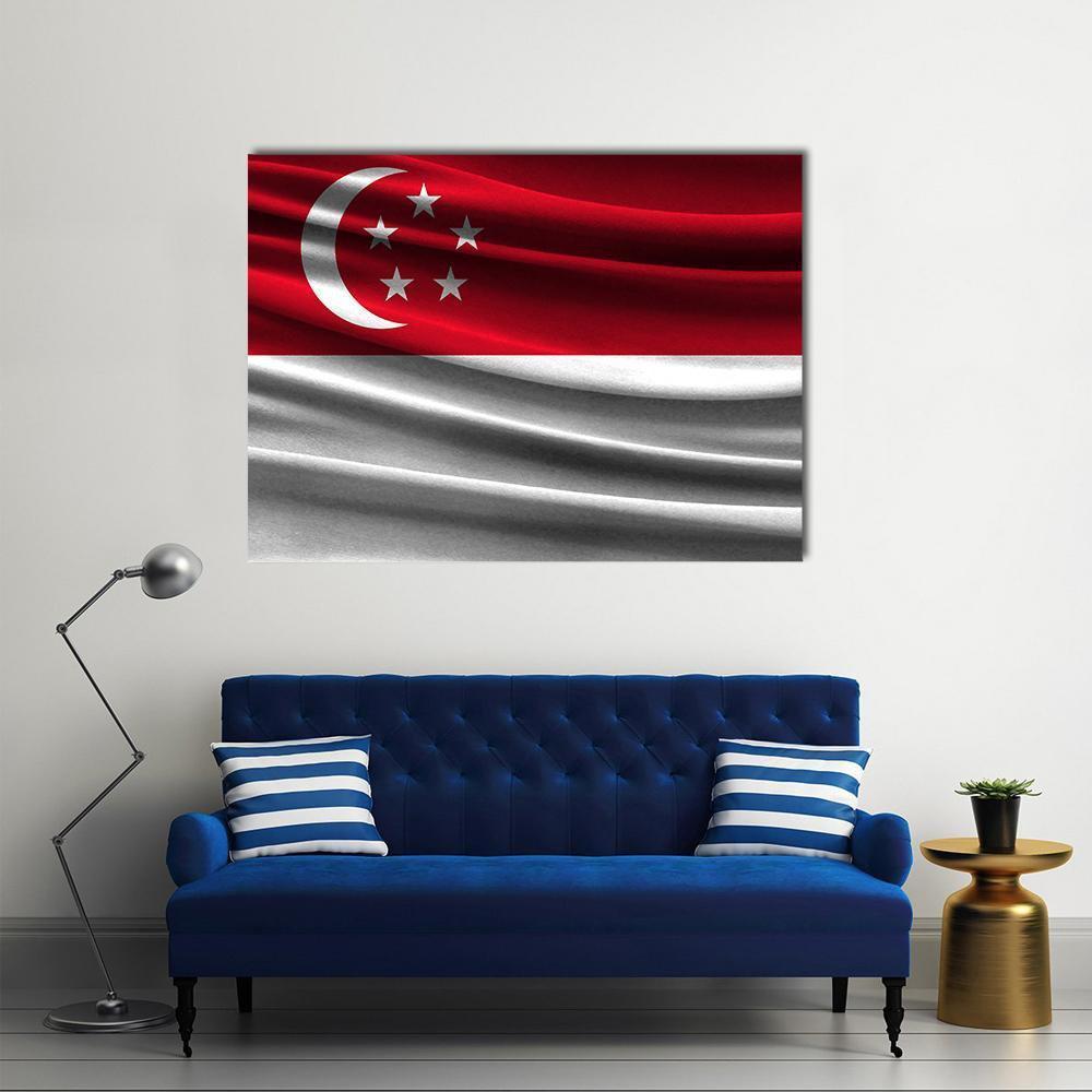 Singapore Flag with Crescent and Stars Canvas Wall Art in white and red, single panel hung on a wall
