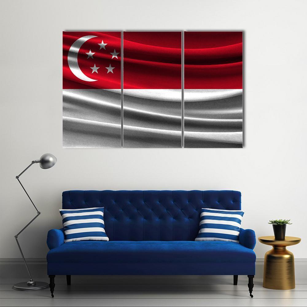 Realistic Flag Of Singapore Canvas Wall Art-3 Horizontal-Gallery Wrap-37" x 24"-Tiaracle