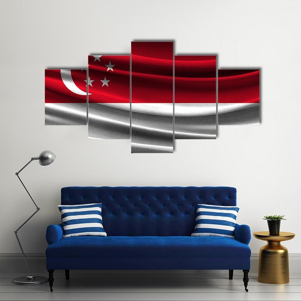 Realistic Flag Of Singapore Canvas Wall Art-5 Star-Gallery Wrap-62" x 32"-Tiaracle